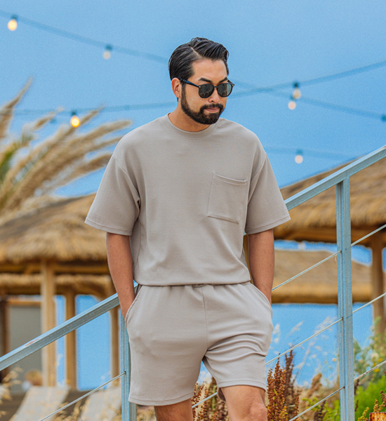 (L-5XL)<BR>에블라 pocket short-sleeved T-shirt+콜리마 Banding Shorts
