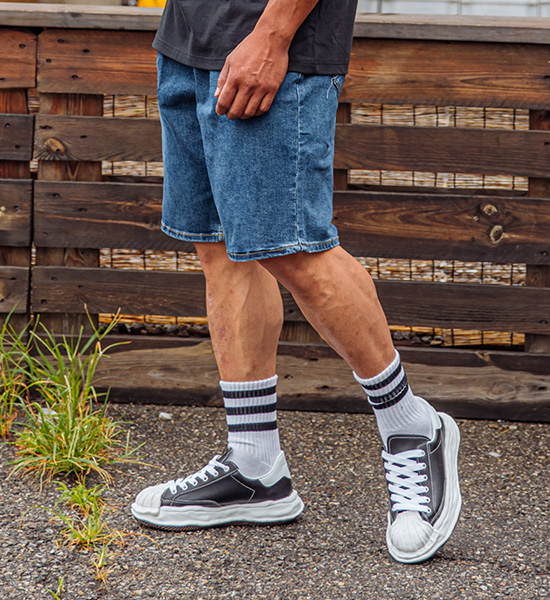 (L-4XL)<BR>라루츠 핀턱 denim banding shorts