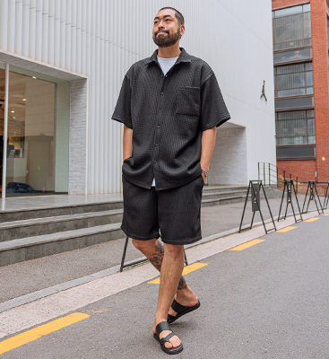 (XL-4XL)<br>크로플 short-sleeved shirt+프로이드 Banding Shorts