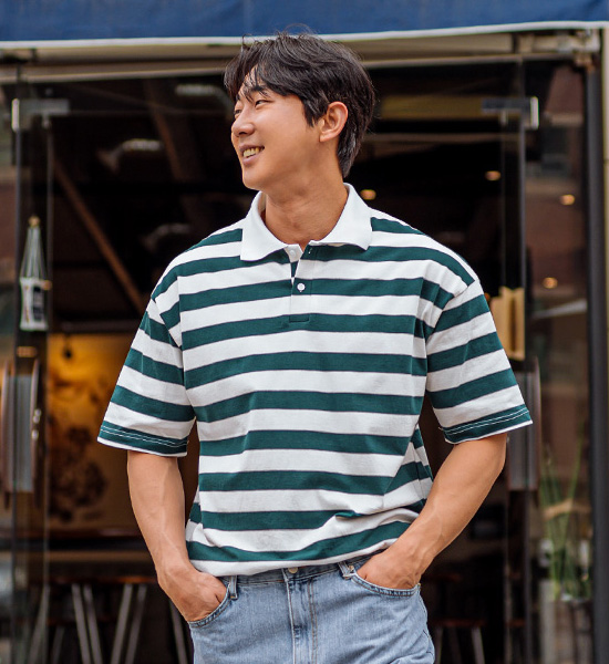 (L~5XL)<br>라글러 short-sleeved collar T-shirt