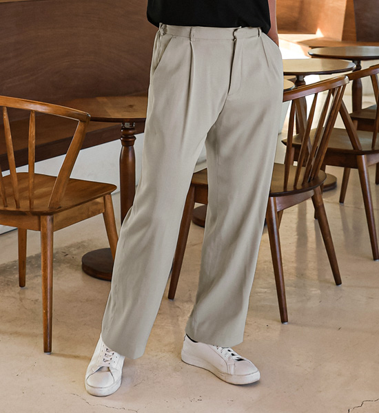 (S-5XL)<BR>아주드 Semi-wide fit Back banding linen slacks