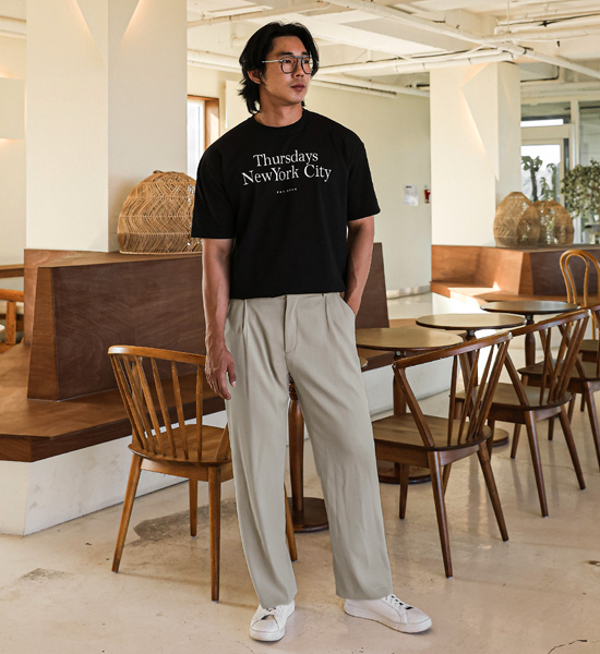 (S-5XL)<BR>아주드 Semi-wide fit Back banding linen slacks