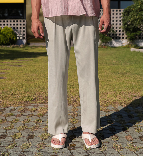 (S-5XL)<BR>아주드 Semi-wide fit Back banding linen slacks