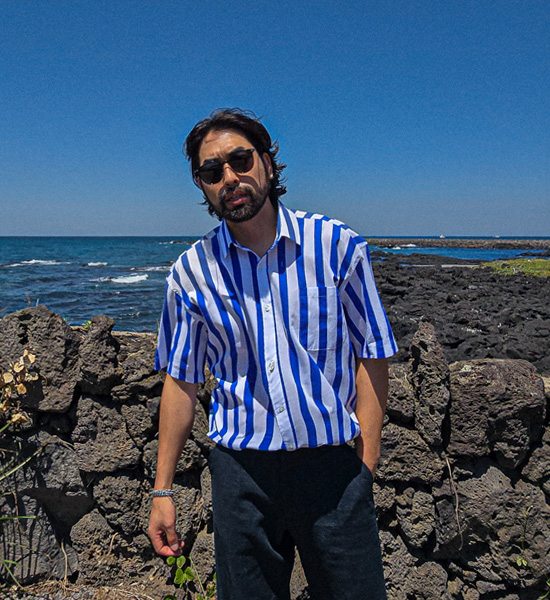 (L-5XL)<BR>타마두 Stripe short-sleeved shirt