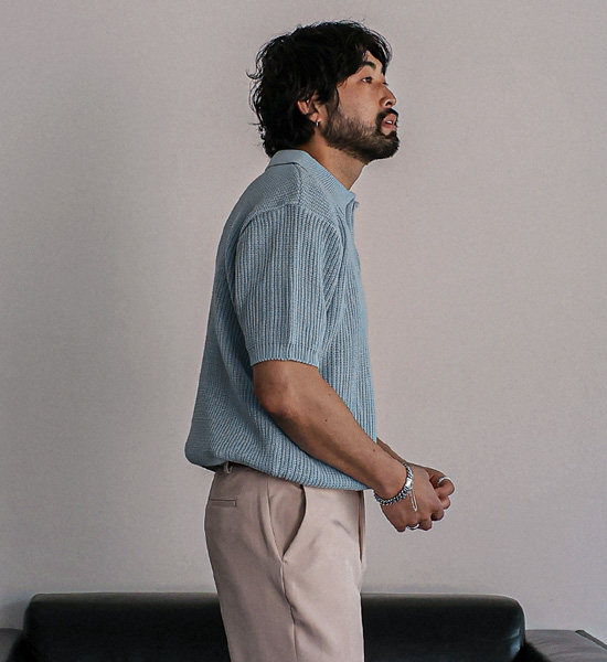 (L-5XL)<BR>니토다 short-sleeved collar knitwear