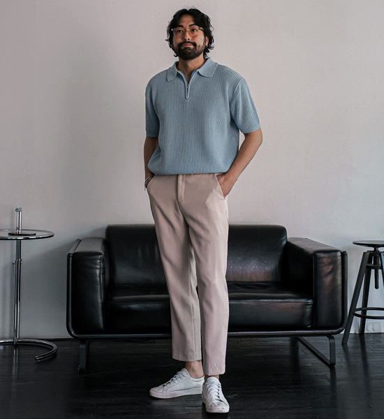 (L-5XL)<BR>니토다 short-sleeved collar knitwear