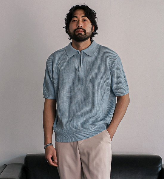 (L-5XL)<BR>니토다 short-sleeved collar knitwear