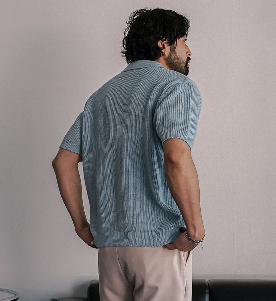 (L-5XL)<BR>니토다 short-sleeved collar knitwear