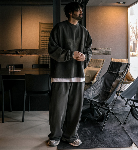 (XL-5XL)<br>자인트노 pigment man-to-man T+미노로트 와이드핏<br>pigment banding pants