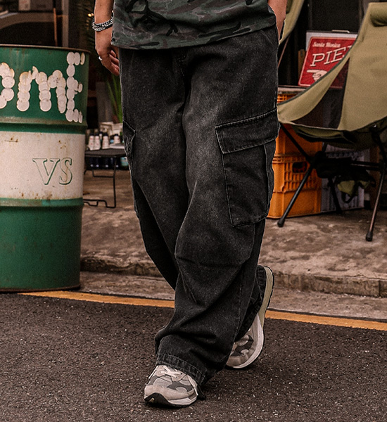 (XL-6XL)<BR>미타칼 Semi-wide fit Cargo denim banding pants RA-1082