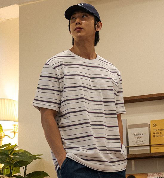 (XL-6XL)<BR>사토리나 stripe Short T shirts 656