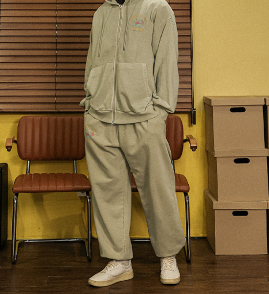(XL-4XL)<BR>쇼키츠 pigment Hoodies zip up+루킨스 pigment banding jogger pants