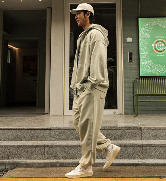 (XL-4XL)<BR>쇼키츠 pigment Hoodies zip up+루킨스 pigment banding jogger pants