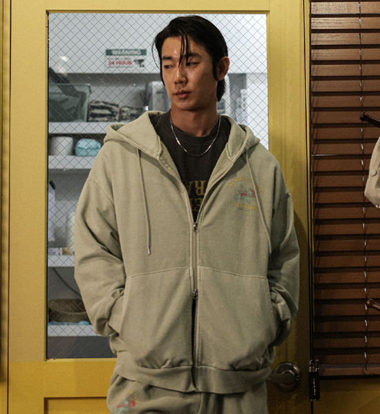 (XL-4XL)<BR>쇼키츠 pigment Hoodies zip up+루킨스 pigment banding jogger pants