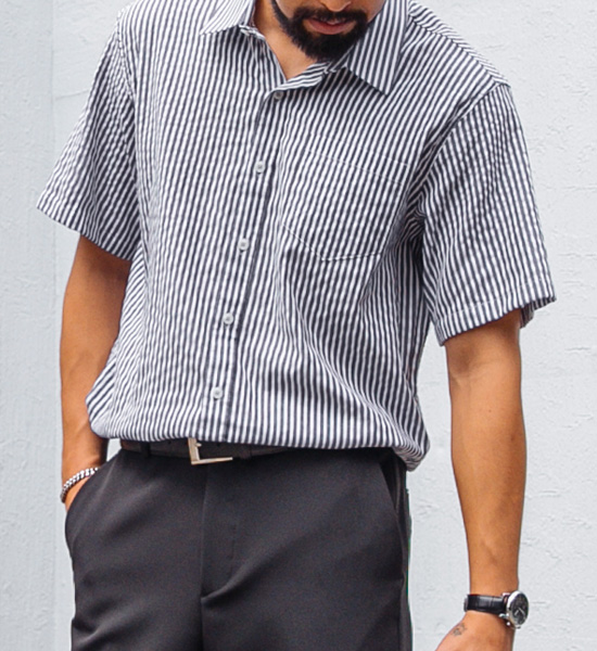 (M~5XL)<br>우도 Travel striped short-sleeved shirt