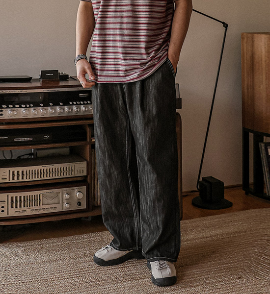 (XL-6XL)<BR>실리온 Semi-wide fit Non-faded Non-wash jeans banding pants RA-1080