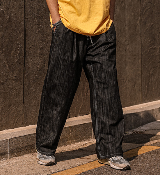 (XL-6XL)<BR>실리온 Semi-wide fit Non-faded Non-wash jeans banding pants RA-1080