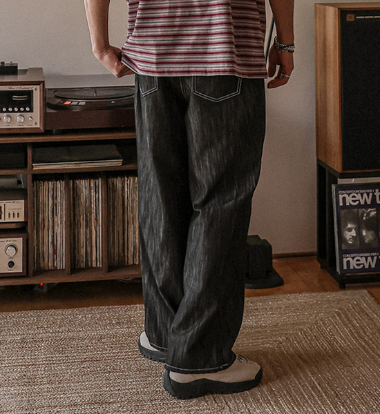 (XL-6XL)<BR>실리온 Semi-wide fit Non-faded Non-wash jeans banding pants RA-1080