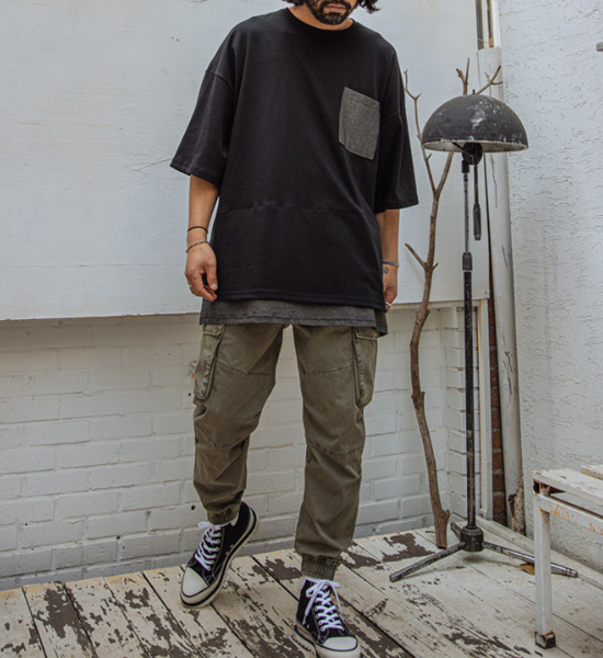 (XL~6XL)<br>니오브라 데님레이어드 Short T shirts T230