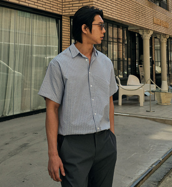 아이카하 Stripe short-sleeved shirt