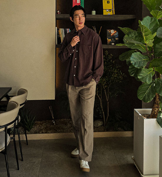차보쿠 standard fit Back banding linen slacks S96