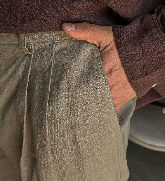 차보쿠 standard fit Back banding linen slacks S96