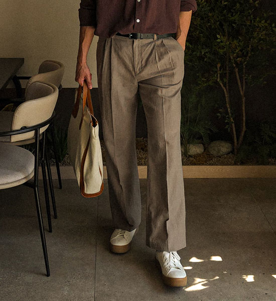 차보쿠 standard fit Back banding linen slacks S96