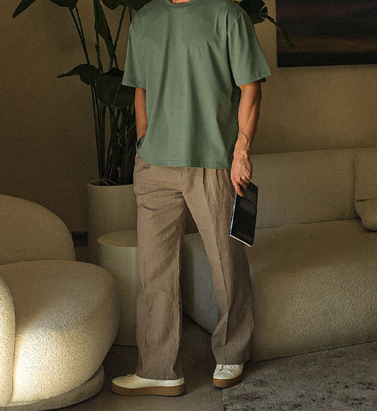 차보쿠 standard fit Back banding linen slacks S96
