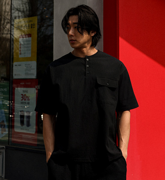 (XL-4XL)<br>반모리사 Henley neck Short T shirts