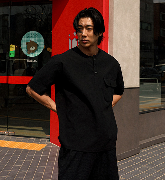 (XL-4XL)<br>반모리사 Henley neck Short T shirts