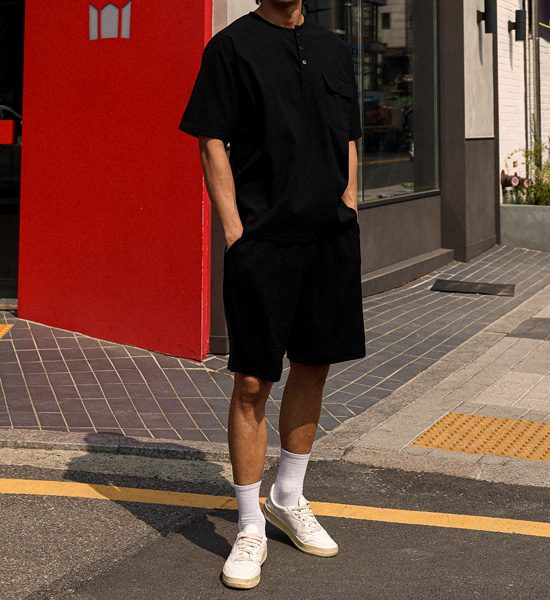 (XL-4XL)<br>반모리사 Henley neck Short T shirts
