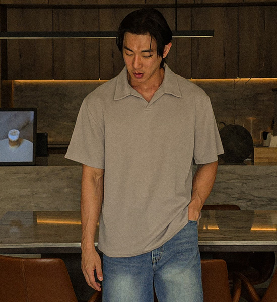 (M-4XL)<BR>캐스단 short-sleeved collar knitwear
