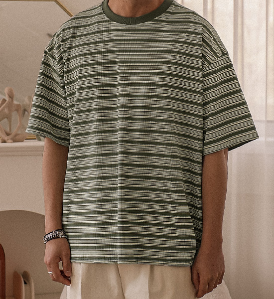 (XL-4XL)<BR>타번치 stripe Short T shirts