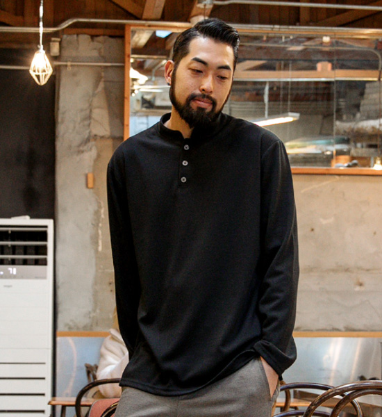 (L~5XL)<br>마리트 3단추 long-sleeved henry-necked t-shirt