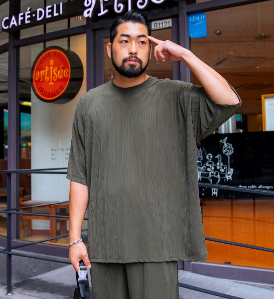(L-5XL)<BR>베이드 Pleats Short T shirts