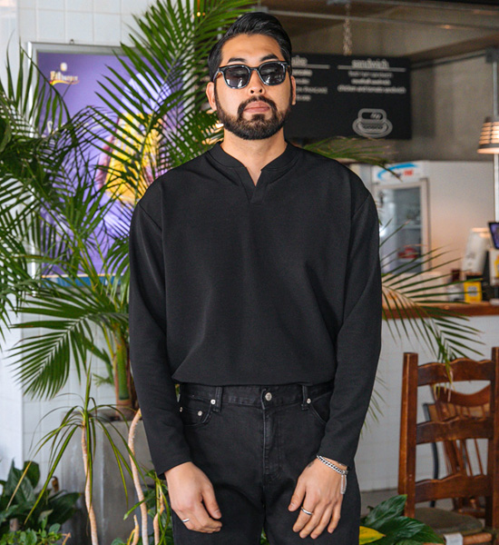 (L-6XL)<br>프리가이 Henley neck a long-sleeved t-shirt