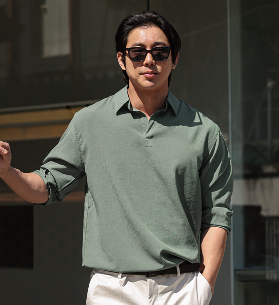 (L-5XL)<BR>더들리 a linen shirt