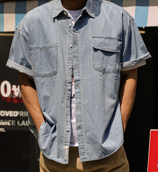 (XL-6XL)<BR>파드로나 denim short-sleeved shirt 515