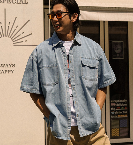 (XL-6XL)<BR>파드로나 denim short-sleeved shirt 515