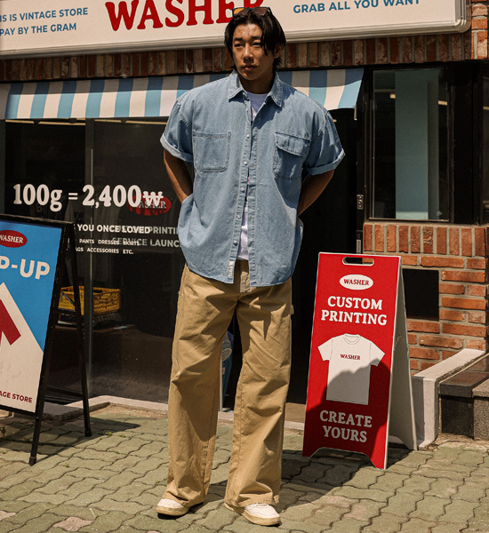 (XL-6XL)<BR>파드로나 denim short-sleeved shirt 515