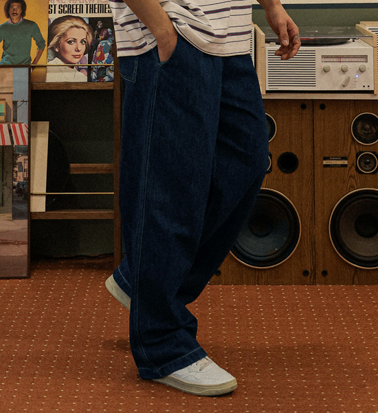 (M-5XL)<BR>파에트 Semi-wide fit denim banding pants D579