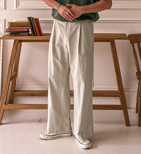 (L-5XL)<BR>스코퍼스 Semi-wide fit Back banding 린넨팬츠