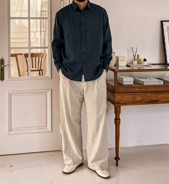 (L-5XL)<BR>스코퍼스 Semi-wide fit Back banding 린넨팬츠
