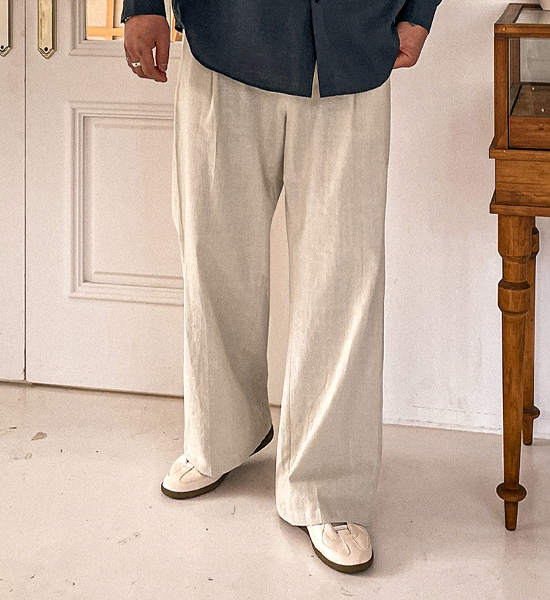 (L-5XL)<BR>스코퍼스 Semi-wide fit Back banding 린넨팬츠