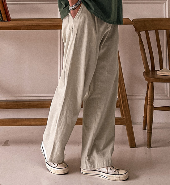 (L-5XL)<BR>스코퍼스 Semi-wide fit Back banding 린넨팬츠