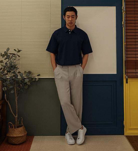(L-4XL)<BR>나우자스 short-sleeved collar T-shirt