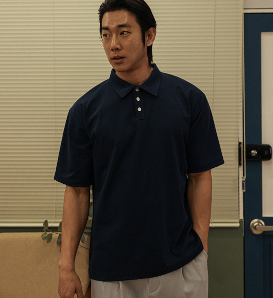 (L-4XL)<BR>나우자스 short-sleeved collar T-shirt