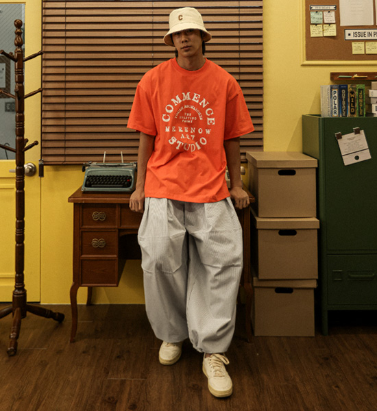 두카보 wide fit Stripe banding pants