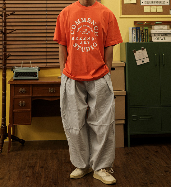 두카보 wide fit Stripe banding pants