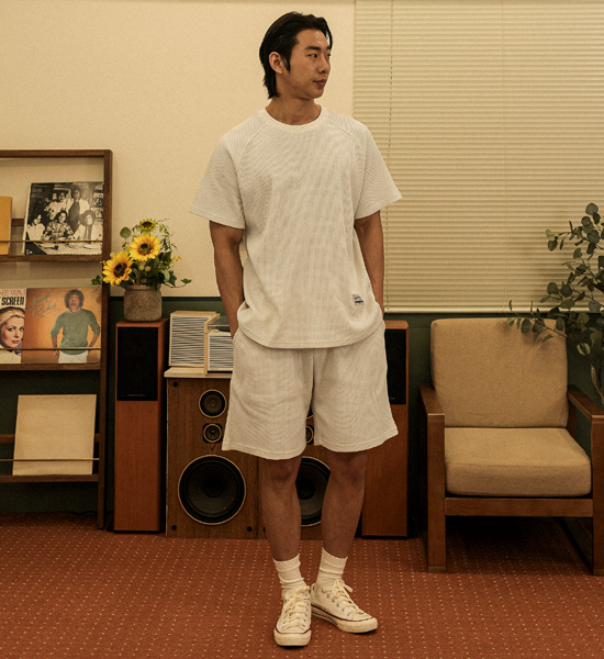 (XL-6XL)<br>바라우타 Waffle short-sleeved T-shirt SET002-T+크리초마 waffle-banded shorts SET002-P